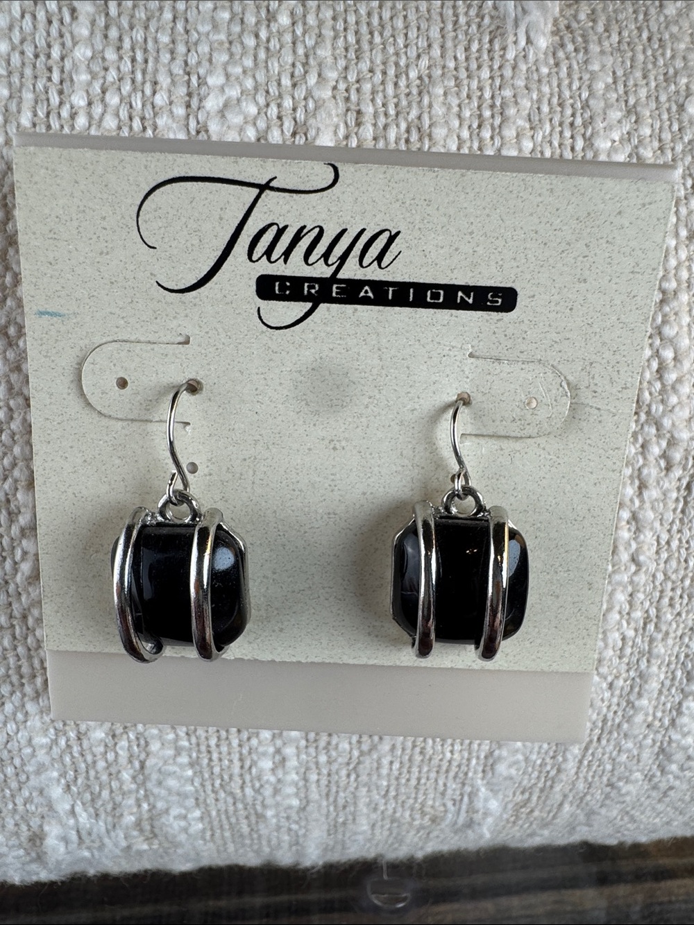 0533-Tanya Creations Black Glass Cage Drop Earrings